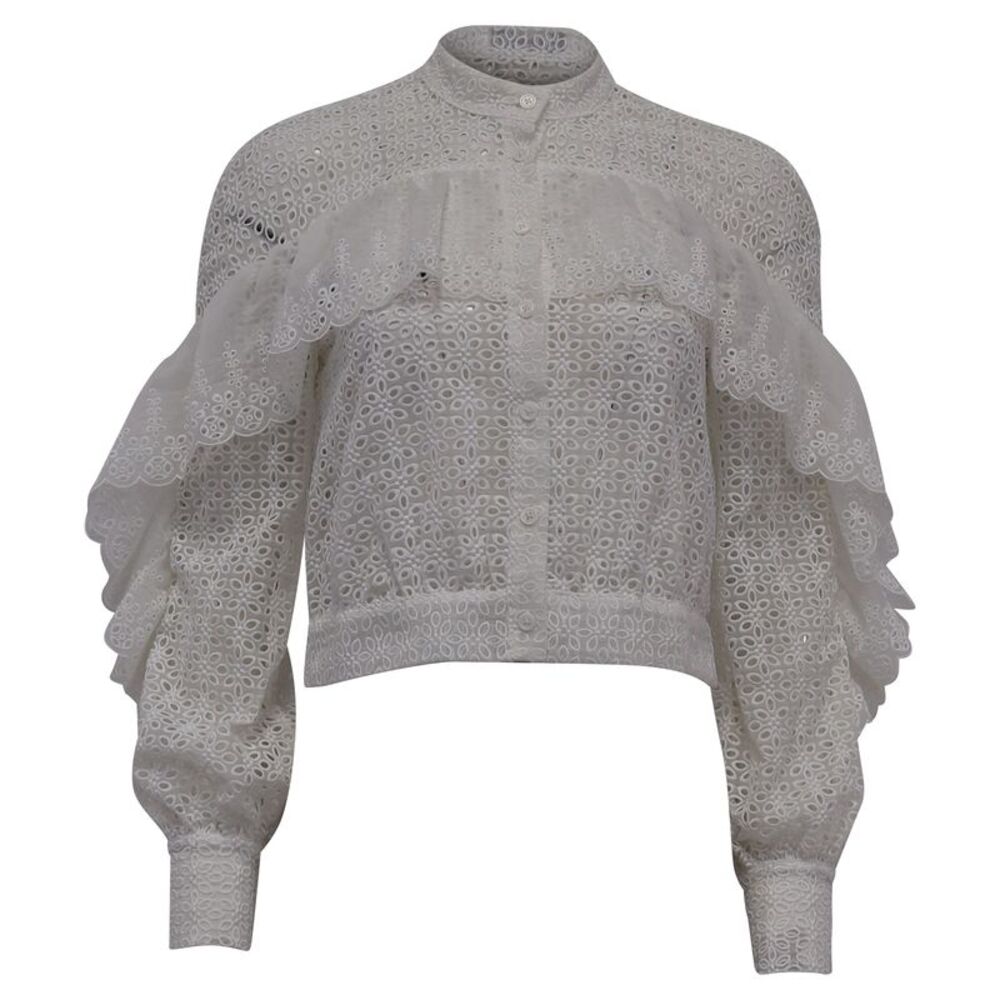 Self-Portrait Floral Eyelet Lace Blouse in White Polyester
